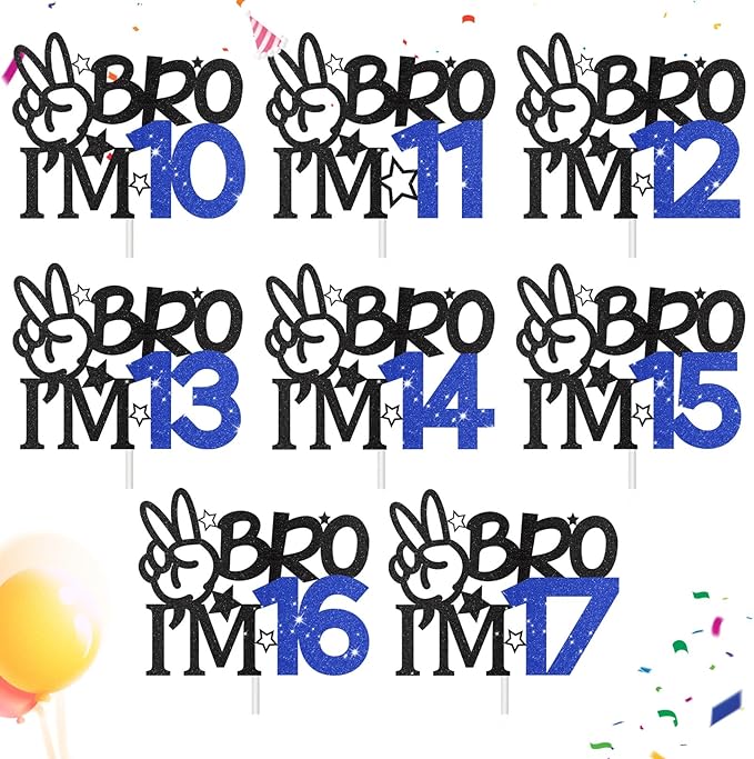 Bro I'm 16 Cake Topper, 16th Birthday Decorations for Boy, Glitter Funny 16th Birthday Cake Topper, Big Brother 16 Year Old Birthday Party Decoration Supplies