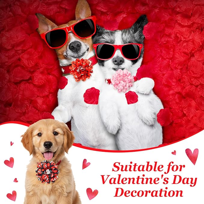 Lyrow 100 Pcs Valentines Day Dog Collar Flowers Bulk Dog Charms Grooming Accessories Pink and Red Heart Bow Tie Flower for Puppy Cat Pets Collar Attachment Embellishment Sweet Party Costume