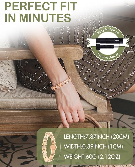 Feraco Pure Copper Bracelets for Women, 5X Ultra Strength Magnetic Bracelet with 5000 Gauss Neodymium Magnets & Upgraded Butterfly Clasp, Adjustable Jewelry Gift