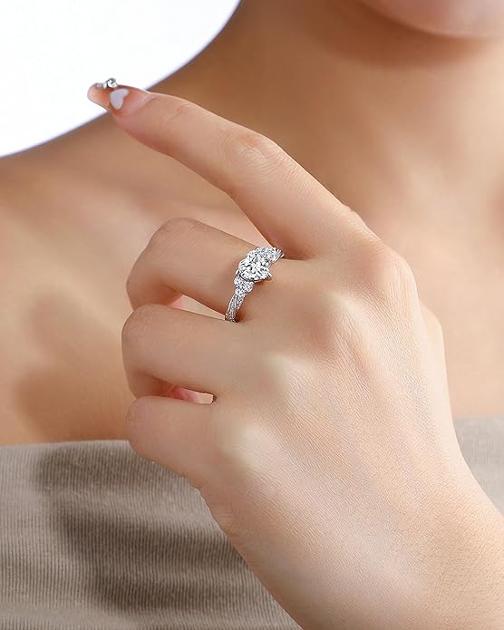 Elspeth 925 Sterling Silver Heart Engagement Ring for Women Heart Cut Cubic Zirconia Promise Ring Size 4-10