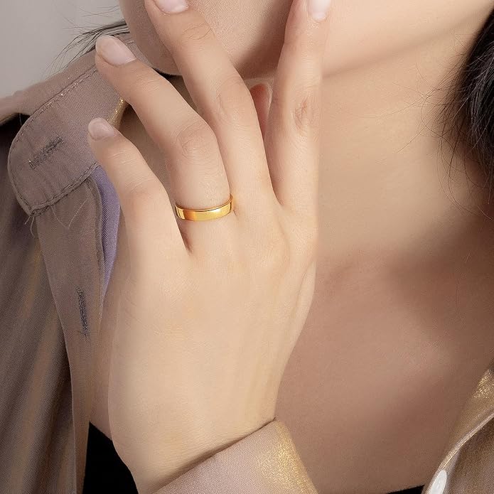 Dankadi Simple Fashion S925 Sterling Silver Ring Smooth Plain Dome Comfort Solid Silver Wedding Ring For Men & Women 3.5 mm 3-13# 24k Real Gold Plated Jewelry