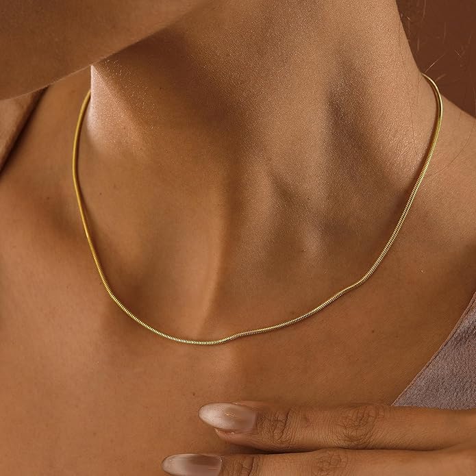 Gold Layered Necklaces for Women, 14K Gold Plated Dainty Gold Chain Choker Necklace Stack, Herringbone Gold Necklaces Set