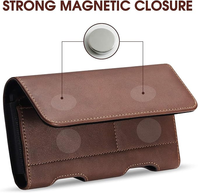 BECPLT for iPhone 13 Mini iPhone 12 Mini SE 2020 Holster Case, Leather Holster Pouch Loops Carrying Case with ID Card Holder for Galaxy S10e Apple iPhone 12 Mini 8 7 6s 6 (Fit w/Thin Case on) (Brown)