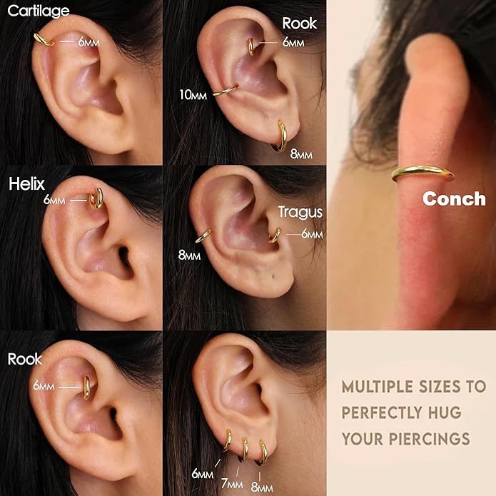 Small Gold Huggie Hoop Earrings Set for Women Men Hypoallergenic 14K Plated Stack Cartilage Earrings, Multiple Piercing Lightweight Mini Thin Cute Dainty Trendy Jewelry Set Christmas Gifts for Women