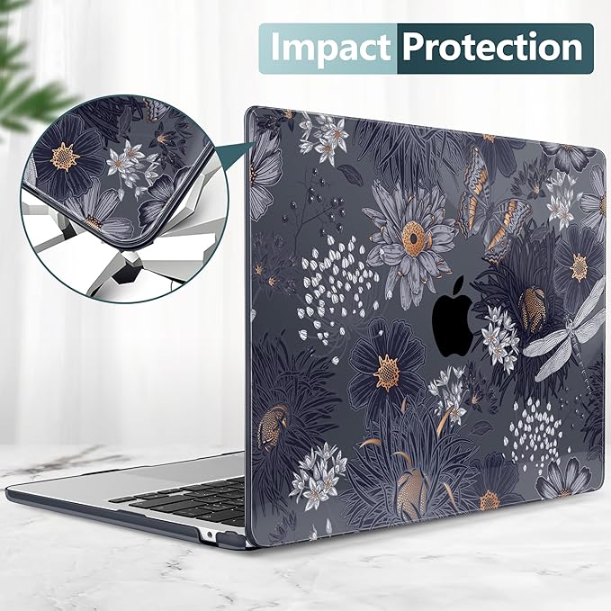TWOLSKOO Compatible with M4 MacBook Air 15 inch Case 2025-2023 Released Model M4 A3241 M3 A3114 M2 A2941, Plastic Hard Shell & Screen Protector & Keyboard Cover & Trackpad Film, Wild Flower