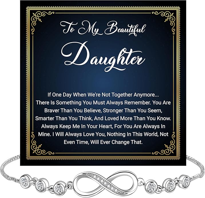 Daughter Infinity Heart Bracelet, Daughter Jewelry Gift From Mom or Dad with Message Card and Box Meaning