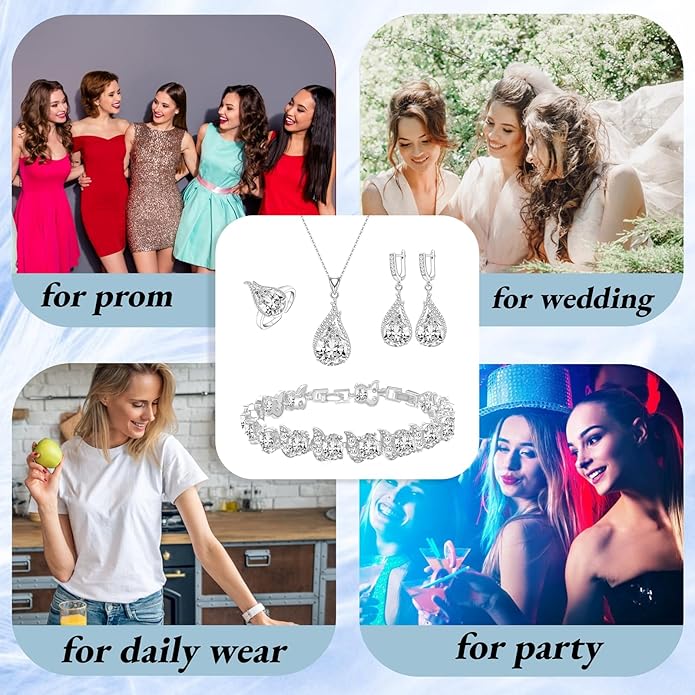 GZWHD Jewelry Set for Women CZ Earrings Necklace Ring Bracelet Set Prom Party Wedding Jewelry Gift for Mother Friend Wife