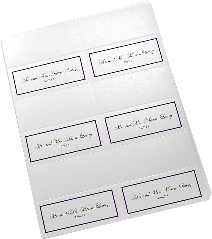 Single Line Border Printable Place Cards, Eggplant (Choose Color), Set of 150 (25 Sheets), Laser & Inkjet Printers - Wedding, Party, Dinner, and Special Events - Made in the USA
