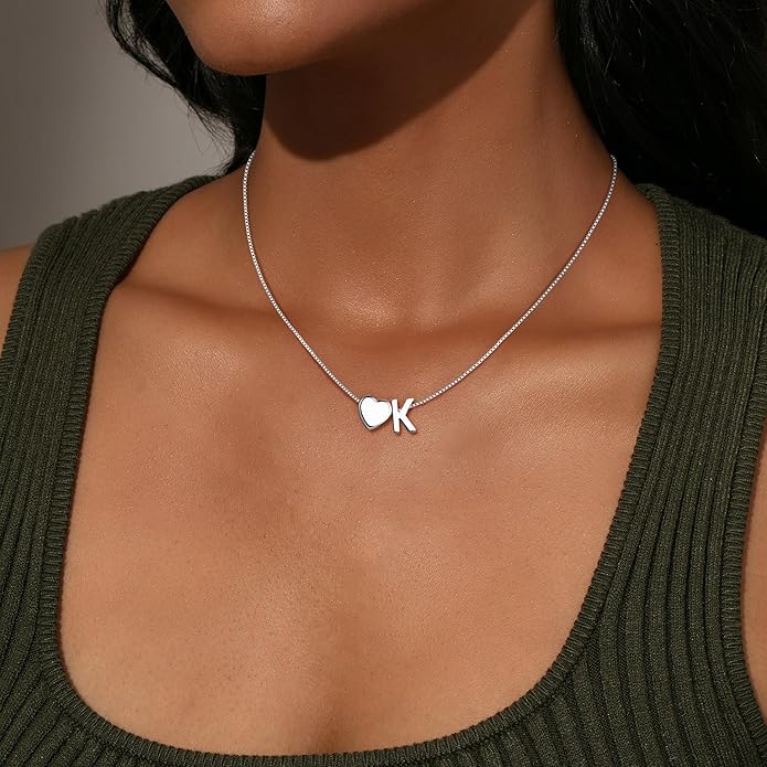 Valentines Day Gifts for Kids Women Teen Girls, 18K Gold Plated Letter A-Z Heart Initial Necklaces for Women Teen Girls Trendy Stuff Birthday Valentines Gifts for Her Mom Wife Jewelry