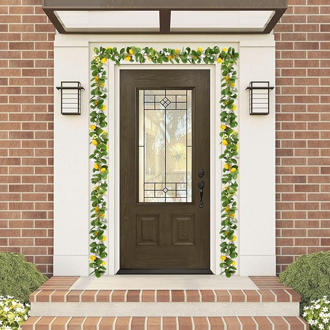U'Artlines 4Pcs Total 22 Ft Artificial Lemon Garland Spring Summer Faux Fruit Vine Garlands with Greenery for Door Wall Mantle Wedding Party Table Decorations