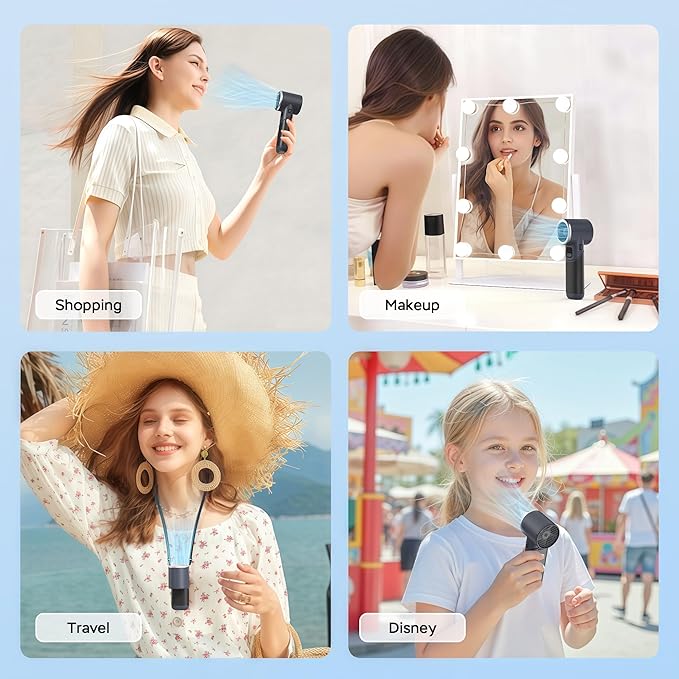Portable Handheld Turbo Fan, 5000mAh Rechargeable Battery, Max 20Hrs Cooling, 5 Speeds Upto 11000RPM, Rotatable Design,4-IN-1 Personal Pocket Fan with Lanyard for Women Men Travel Beach Makeup Concert