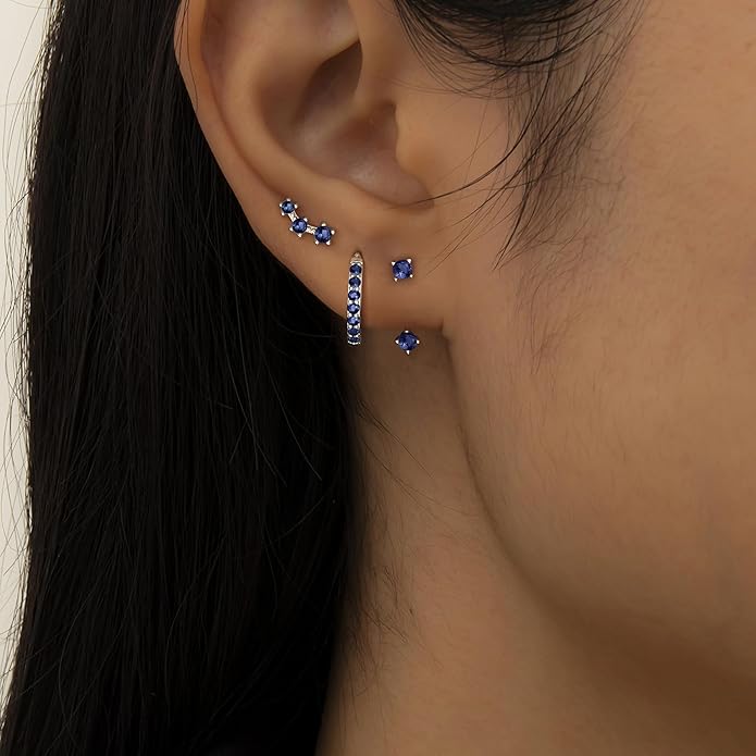 FIASASO 3 Pairs 925 Sterling Silver Hypoallergenic Earrings for Women Trendy - 14K Gold Plated Stud Hoop Cartilage Earrings Set Small Earring Stacks for Sensitive Ears Non Tarnish Dainty Silver Earring