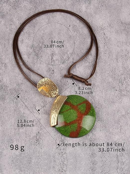 Boho Leather Necklace Women Bohemian Brown Circle Pendant Necklace Choker Long Necklaces for Women Boho Ring Large Pendant