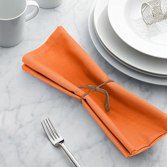 Ruvanti Cloth Napkins Set of 12, 18x18 Inches, 100% Cotton, Washable, Soft & Absorbent, Perfect for Wedding, Christmas, ‎Thanksgiving Dinners - Orange Peel