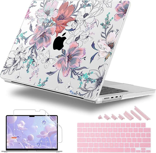 for MacBook Pro 16 inch Case 2021 2022 2023 2024 Release A3186 A3403 M4 A2991 M3 A2780 M2 A2485 M1 Pro/Max, Hard Shell Case with Screen Protector & Keyboard Cover, Floral C319