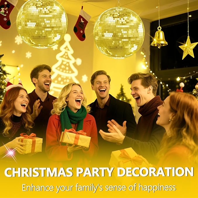 16 inch Gold Disco Ball, Hanging Mirror Disco Ball, Christmas Decoration Disco Light Ball, Stage Lighting Effect, 12/16/20 inch Home,Stage and Bar Glittering Party Decoration (16inch-Gold)
