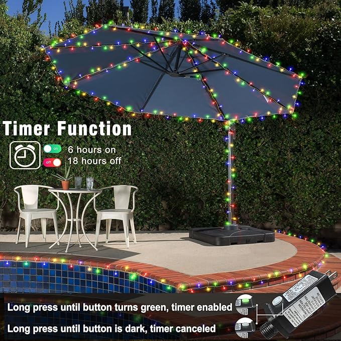 800 LED Christmas Lights Outdoor Indoor, String Lights for Outside with 8 Modes Waterproof, Plug in Twinkle Light Clear Wire for Home Xmas, Patio, House, Wedding Decorations, Multicolor
