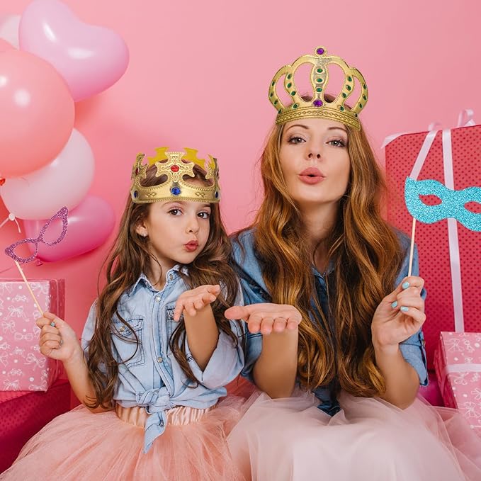 6 Pcs Birthday King Crowns Foam Crowns Prince Princess Gold Crown King Queen Crown Hat Cap with Gems for Birthday Party Supplies Halloween Crown
