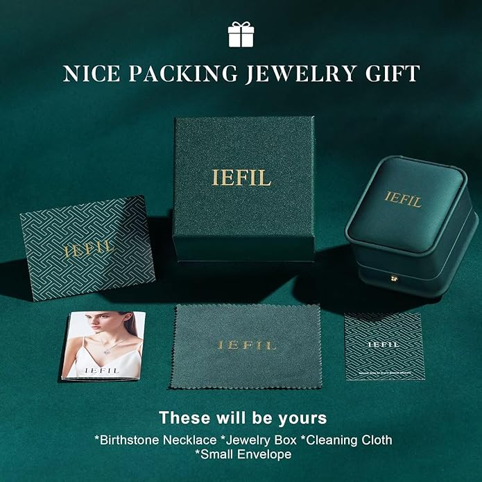 Iefil Valentines Day Gifts for Her - 14K Gold Plated Birthstone Necklace for Women, 925 Sterling Silver Teardrop Necklace, Anniversary Birthday Gifts for Wife Girlfriend Mom