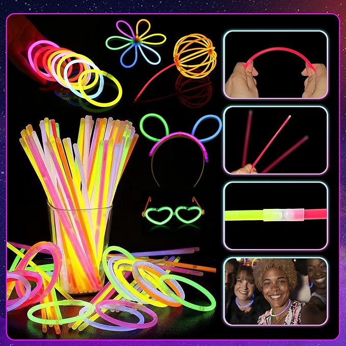 248 PCS Glow Sticks Bulk Party Favors Glow in the Dark Party Supplies DIY Necklaces Glasses Bracelets Headband for Wedding Camping Birthday Decoration