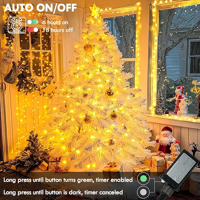 288FT 800LED Extra-Long String Lights Indoor Outdoor Clear Wire, Warm White Christmas String Lights, Plug in Twinkle Fairy Light With Timer and Memory For Wedding Patio Tree Yard Christmas Decorations