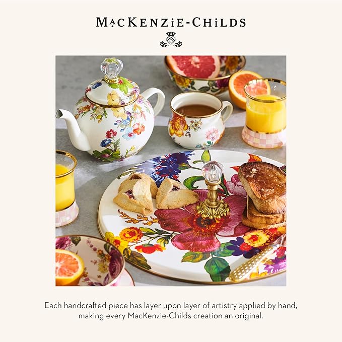 MACKENZIE-CHILDS Enamel Napkin Holder, Kitchen Napkin Holder for Table and Countertop, White Flower Market