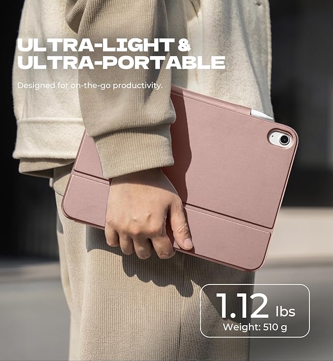 Dexnor for iPad (A16) 11th/10th Generation Case with Keyboard Ultra-Light Magnetic Detachable Folio Keyboard Cover Multi-Touch Trackpad Backlit for iPad 10th Gen 10.9" (2022)/11th Gen (2025), Pink