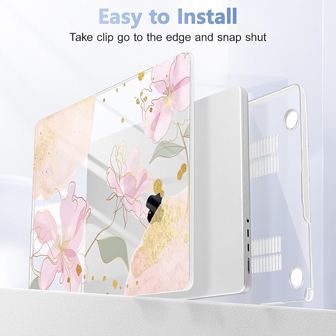 for MacBook Pro 16 inch Case 2021 2022 2023 2024 Release A3186 A3403 M4 A2991 M3 A2780 M2 A2485 M1 Pro/Max, Hard Shell Case with Screen Protector & Keyboard Cover, Gold Blossom Flowers