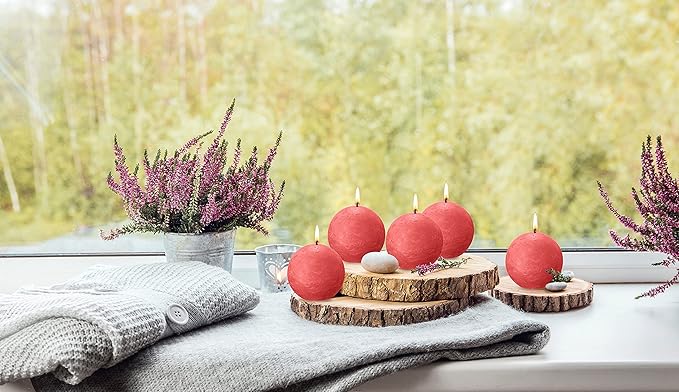 BOLSIUS 3 Pack Blossom Pink Rustic Ball Pillar Candles - 3 Inch - Premium European Quality - Includes Natural Plant-Based Wax - Unscented Dripless Smokeless 25 Hour Party Décor Candles