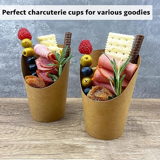 CAMKYDE [50 cups + 200 picks] 14 oz Disposable Charcuterie Cups with Sticks (Brown)