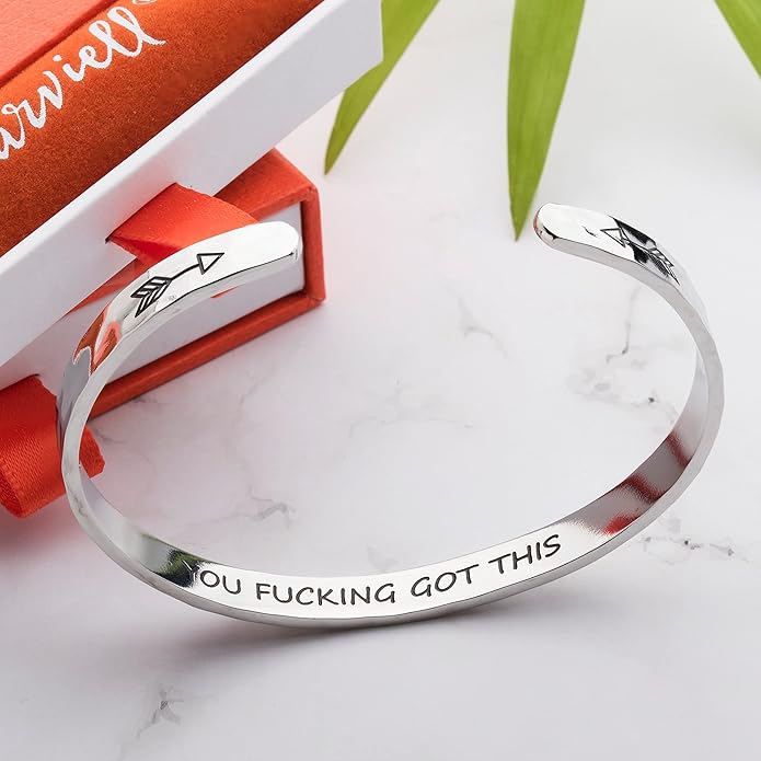 Carviell Engraved Cuff Bracelets for Women – Inspirational, Friendship, Love, Mom, Daughter, Sister, Christian, Graduation, Memorial & Wedding Gifts – 80+ Phrases – Stainless Steel, Gift-Ready