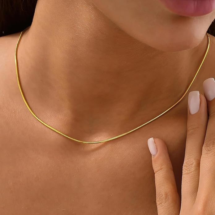 Gold Layered Necklaces for Women, 14K Gold Plated Dainty Gold Chain Choker Necklace Stack, Herringbone Gold Necklaces Set