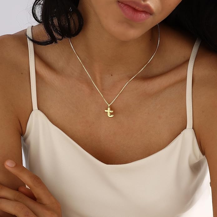 Bubble Gold Silver Letter Necklace Initial Necklaces for Women Trendy 14K Dainty Charm Pendant Name Necklace Personalized Jewelry Gift for Women Teen