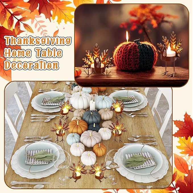 Meanplan 8 Sets 2-in-1 Turkey Candle Holder Set Turkey Tealight and Metal Votive Candle Holders Thanksgiving Table Centerpiece Decor Sitting Standing Turkeys Candlesticks for Home Table Mantle Decor