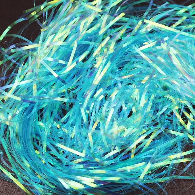 250 Grams Shiny Iridescent Film PP Hamper Shreds & Strands Shredded Crinkle Confetti for DIY Gift Wrapping & Basket Filling (Blue)