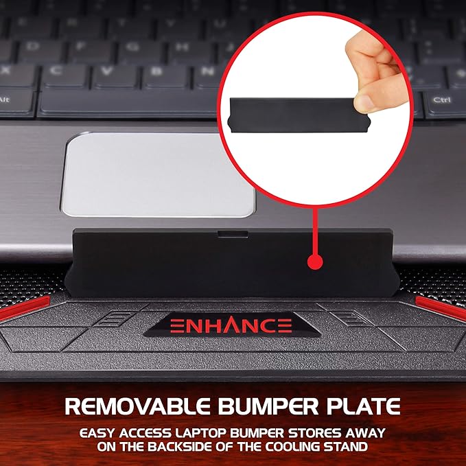 ENHANCE Cryogen Gaming Laptop Cooling Pad - Fits 17 in. Computer, PS4 - Adjustable Laptop Cooling Stand with 5 Quiet Cooler Fans, 2 USB Ports and LED Lighting - Slim Portable Design 2500 RPM (Red)