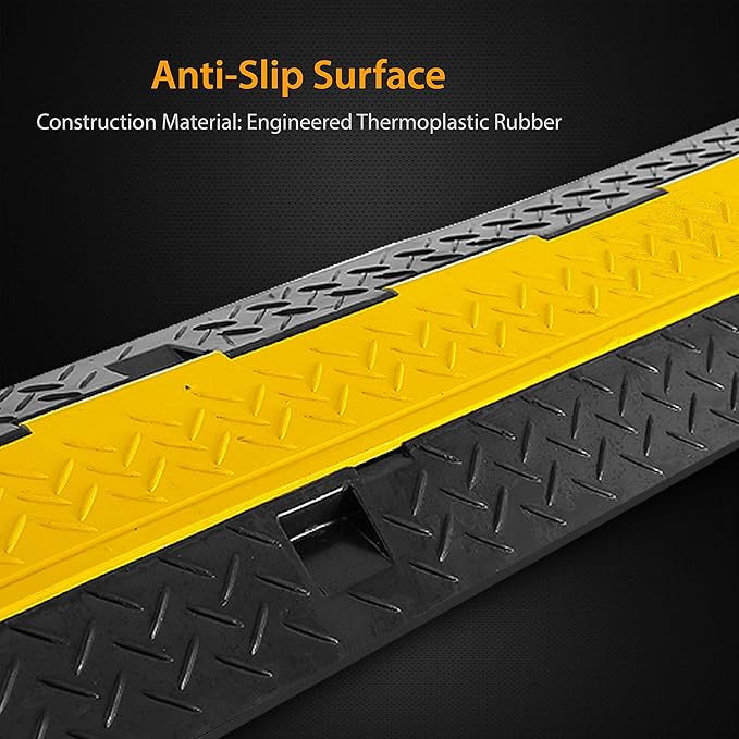 Pyle Ramp-3 Channel Rubber Floor Cord Concealer-Heavy Duty Cable Protector Wire/Hose/Pipe Hider Driveway Protective Covering Armor PCBLCO105X2 (Pair), One Size, Black and Yellow