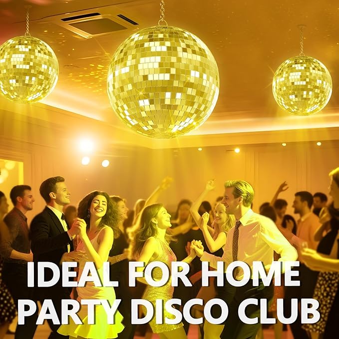 12"/16"/20" Mirror Disco Ball with Hanging Ring, for DJ Club, Party,Live Stage for Easy Installation, Disco Ball Mirror Balls Light Effect Mirrors Balls with Hanging Ring(Golden, Pink) 16inch Golden