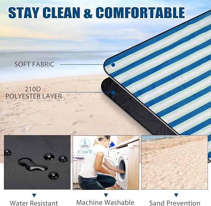 G GOOD GAIN Waterproof Picnic Blanket Portable with Carry Strap for Beach Mat or Family Outdoor Camping Party（Cobalt）