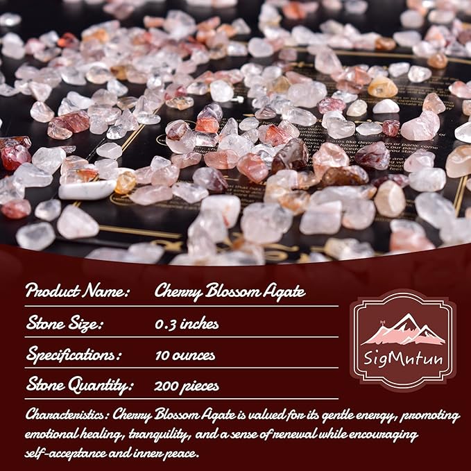Polished Cherry Blossom Agate Crystal Chips 200 Pcs - 0.3" 10 oz Tumbled Stone Chips Crushed Sea Glass Stones Healing Reiki Crystal Making Home Decoration