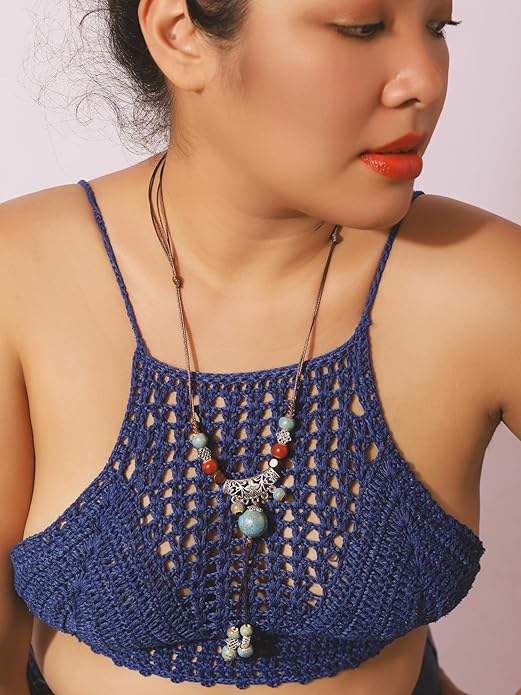 MINACHI Vintage Bohemian Ethnic Colorful Ceramic Bead Long Y Necklace, Hippie Boho Summer Fashion Jewelry Gift for Women