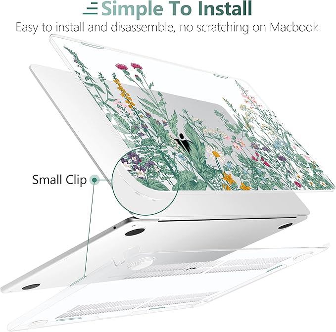 TWOLSKOO Compatible with M4 MacBook Air 15 inch Case 2025-2023 Released Model M4 A3241 M3 A3114 M2 A2941, Plastic Hard Shell & Screen Protector & Keyboard Cover & Trackpad Film, Botanical Illustration