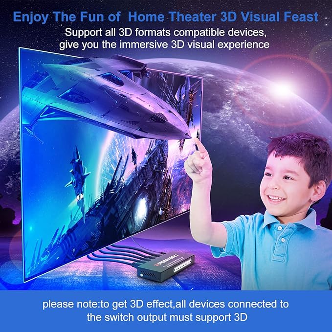 HDMI 2.0 Switch 5 Port 4K@60Hz Auto-Switching – 5 in 1 Out with Remote, HDR10, 3D, Ultra HD for PS5/Xbox/PC/Fire TV, Zero Delay