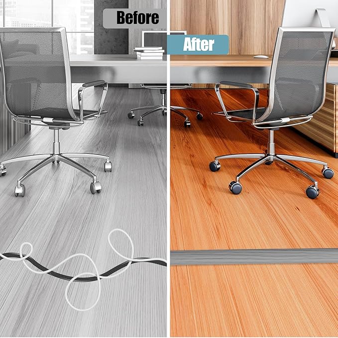 Floor Cord Cover Self Adhesive Cord Hider,3.3FT Cable Management, Extension Strip Protector for Wires, Prevent Cable Trips for Offices, Gyms, Exhibitions Cavity:0.51"(W) x 0.3"(H) Gray Wood