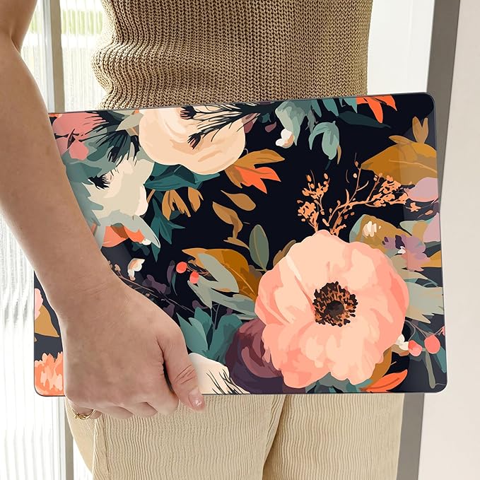 TWOLSKOO Compatible with M4 MacBook Air 15 inch Case 2025-2023 Released Model M4 A3241 M3 A3114 M2 A2941, Plastic Hard Shell & Screen Protector & Keyboard Cover &Type C Adapter, Bright Abstract Flower