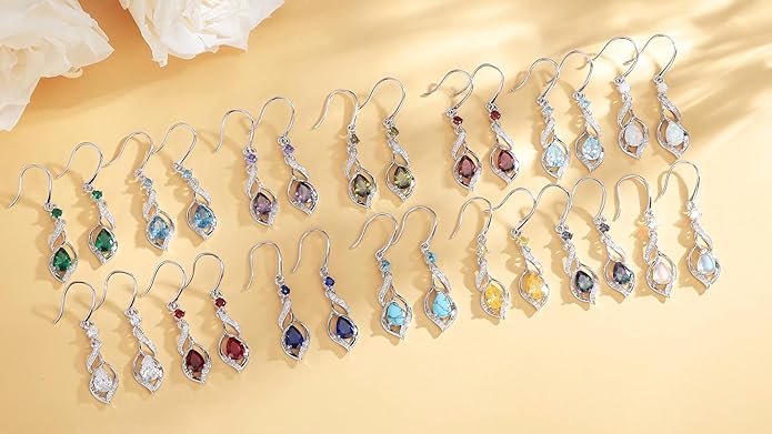 FANCIME Gift for Women Birthstone Dangle Earrings for Her Teardrop Birthstone Earrings S925 Sterling Silver infinity Love Birthday Gifts for Mom Women