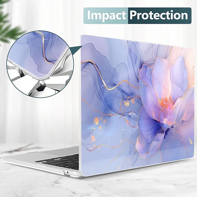 TWOLSKOO Compatible with M4 MacBook Air 15 inch Case 2025-2023 Released Model M4 A3241 M3 A3114 M2 A2941, Plastic Hard Shell & Screen Protector & Keyboard Cover & Type C Adapter, Blue Marble