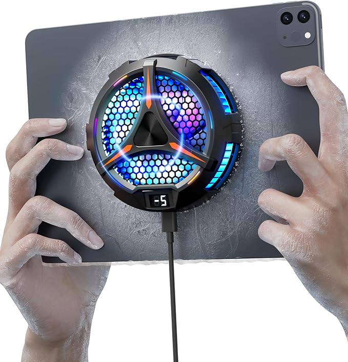 iPad Cooler,Magnetic Tablet Cooler for ipad/Surface pro/Samsung Tab,Universal Radiator with Temperature Display for Mobile Gaming,Tiktok Live Streaming(Including Tablet Stand Holder)
