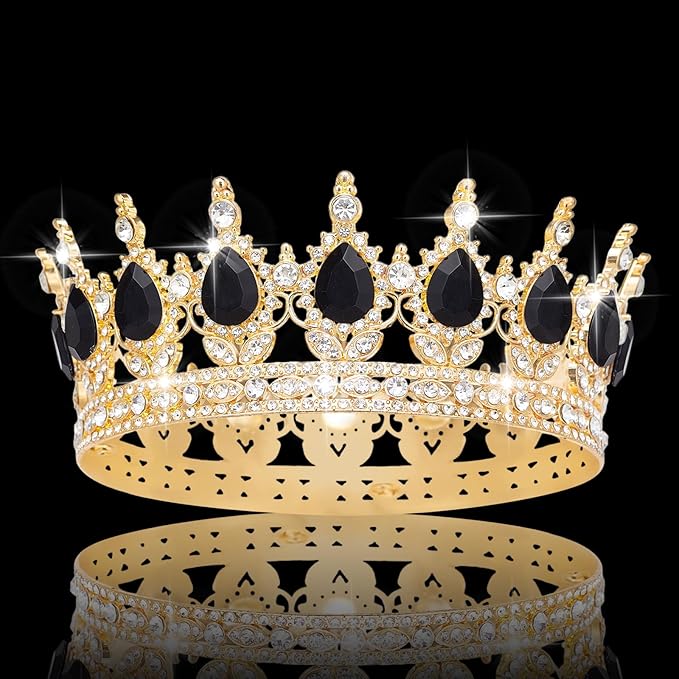 Queen Crown Rhinestone Wedding Crowns and Tiaras for Women Costume Party Hair Accessories Princess Birthday Crown Crystal Bridal Crown (Golden&black Crown)