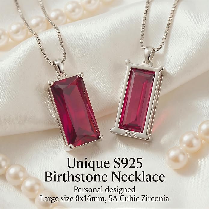 Minimalist Square 8mm×16mm Birthstone Sterling Silver Necklace - Hypoallergenic, Lightweight, Gift for Her